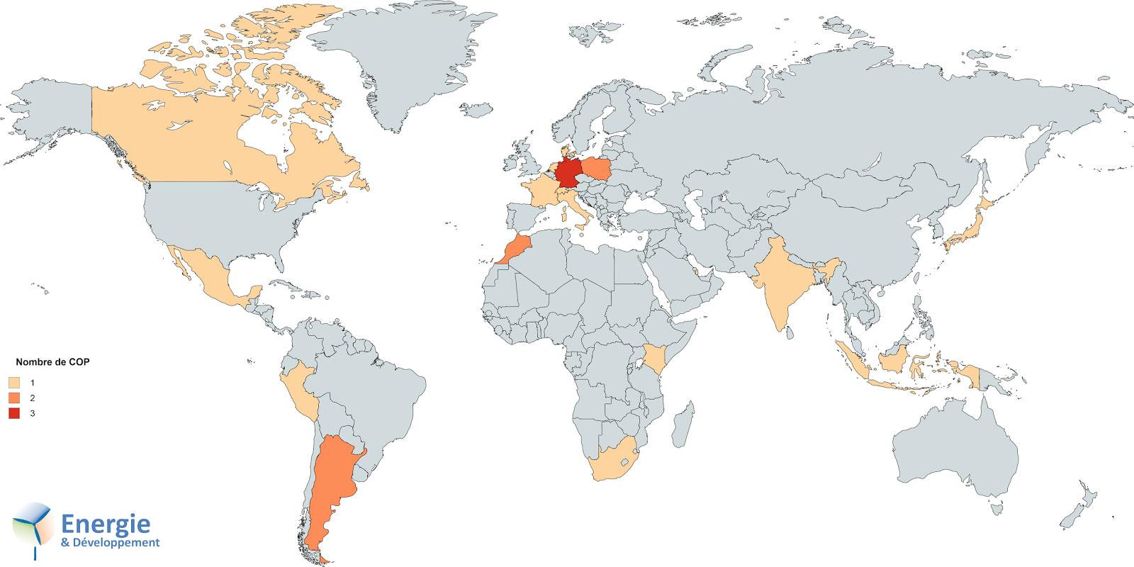 carte des pays ayant accueilli une COP