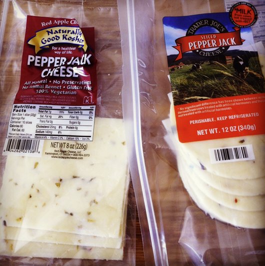 The Adventures Of Tummy Red Apple Cheese, Pepper Jack V.S. Trader Joe