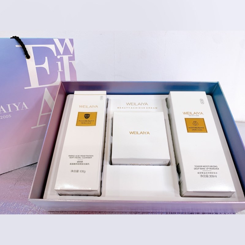 Weilaiya Combo Sữa rửa mặt, nước tẩy trang, mặt nạ mắt Kèm hộp quà túi giấy