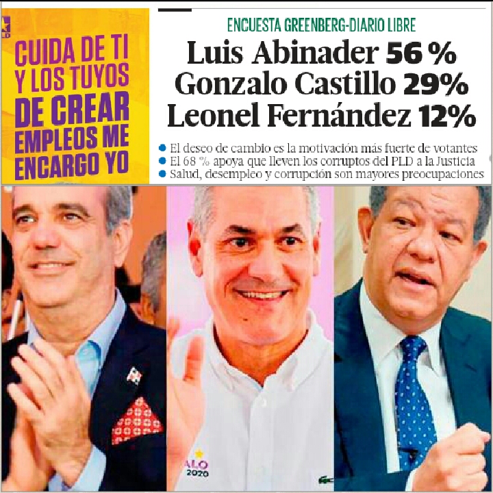 Encuesta Greenberg dice Abinader gana elecciones