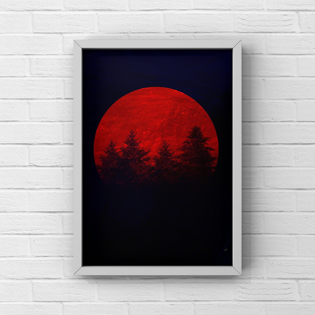 Red Moon by Mark Taylor blood moon, red moon, artwork, art print, forest,