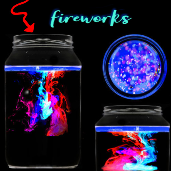 Glowing fireworks in a jar science experiment for kids.  This activity is great for the 4th of July!  #fireworksinajar #fireworksinabottle #fireworkscraft #scienceexperimentskids #scienceforkids #sciencefairprojectsforelementary #sciencefairprojects #growingajeweledrose