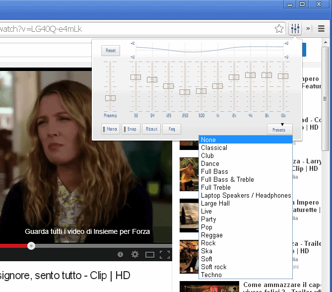 Equalizzatore audio per i video di YouTube e di altri siti streaming