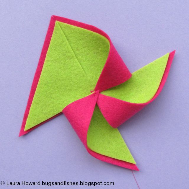 DIY Felt Pinwheels Summer Wreath Tutorial fold in the points of the felt pinwheel