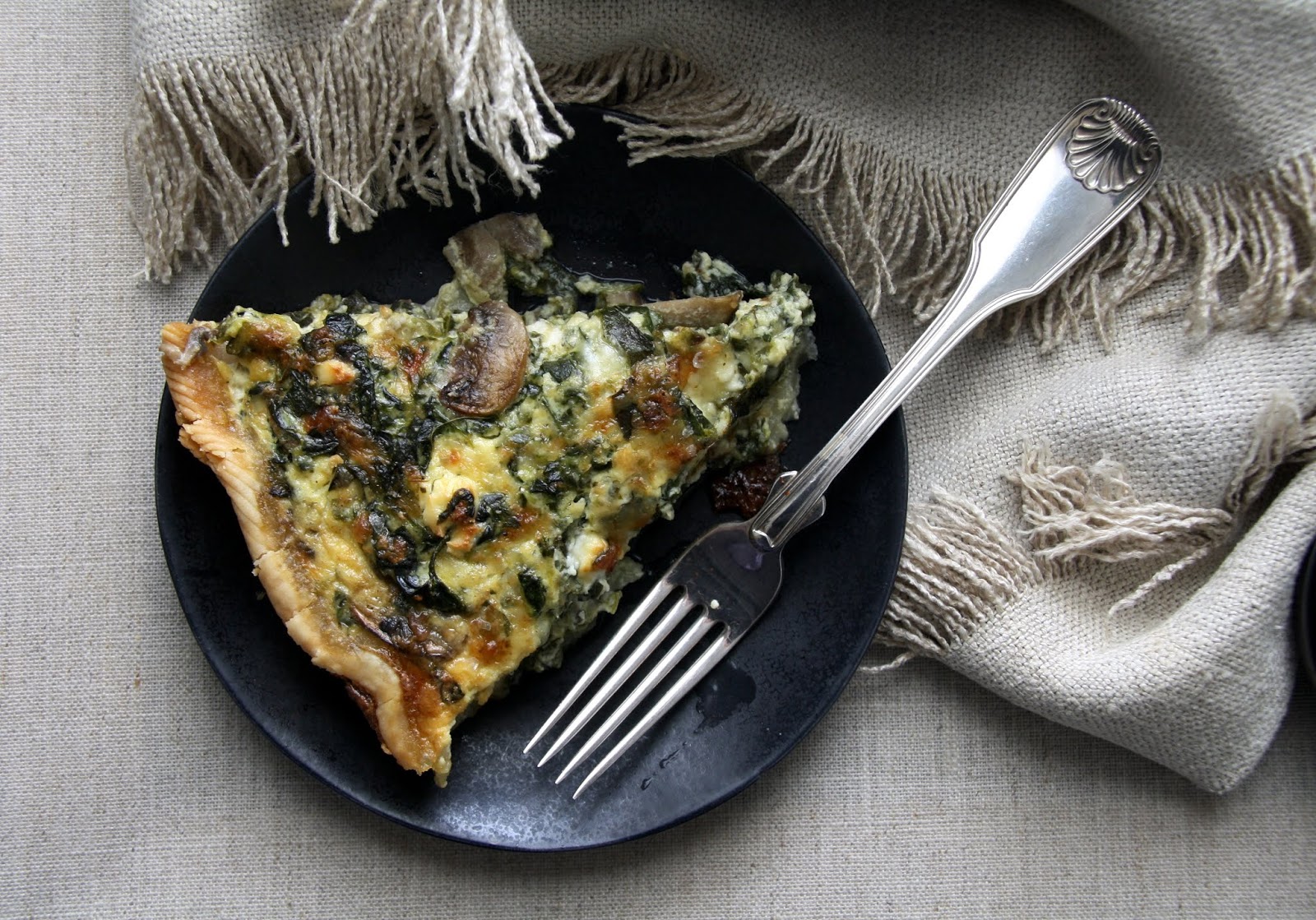 salted sugared spiced™ Spinach, Mushroom, Swiss Cheese & Feta Cheese Quiche