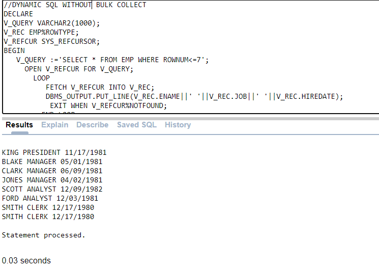 Dynamic SQL in Oracle PL/SQL DOTC_Mdb