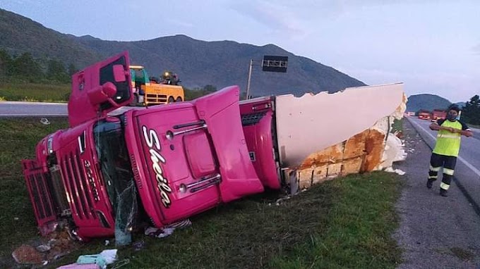  Fotos: Motorista da Sheila Bellaver  tomba caminhão na BR-101