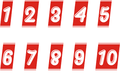 números del 1 al 10 en rojo, números para recortar con fondo rojo