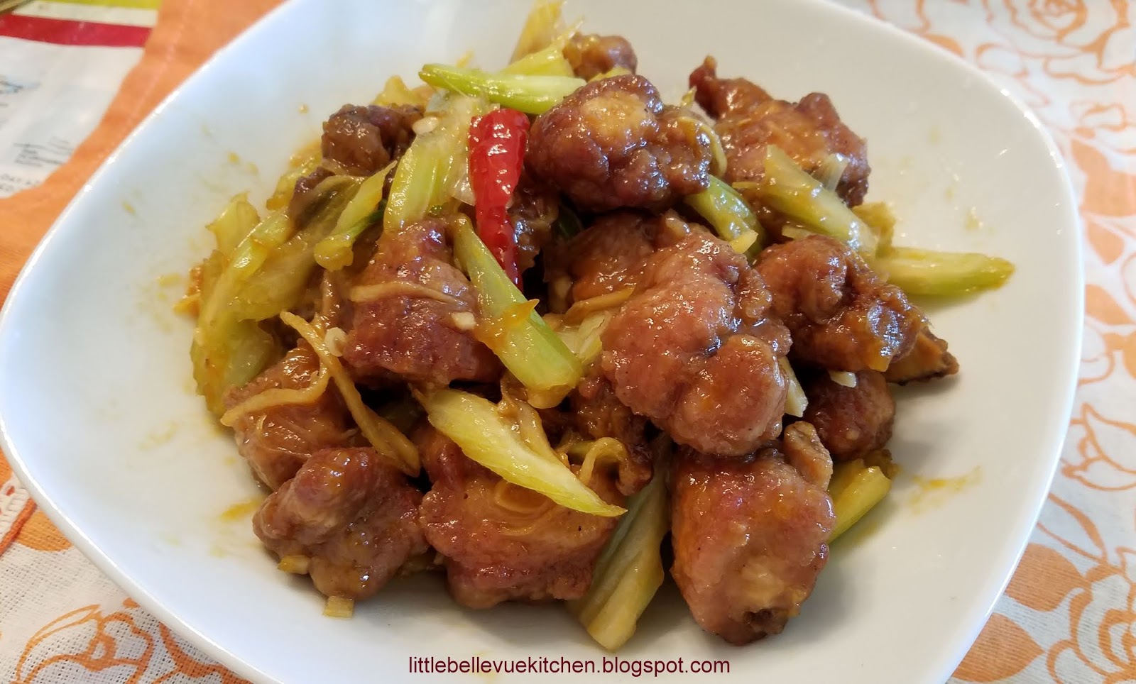 Little Bellevue Kitchen Stir fried pork rib with celery in sour plum sauce