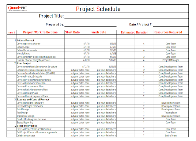 Project Schedule template
