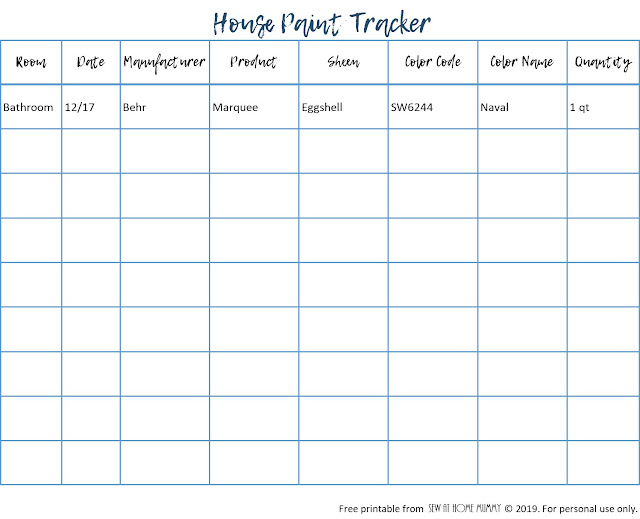 Paint Tracker by Sew at Home Mummy: Keep track of all the paint colors in your home in one location with this easy to download free printable House Paint Planner.