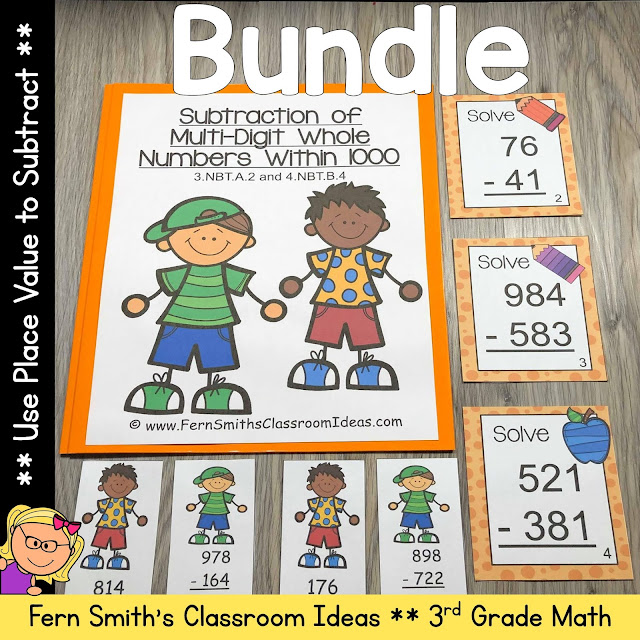Teaching How to Use Place Value to Subtract Including Lesson Plans, Centers, Task Cards, Color By Numbers & More Resources. #FernSmithsClassroomIdeas