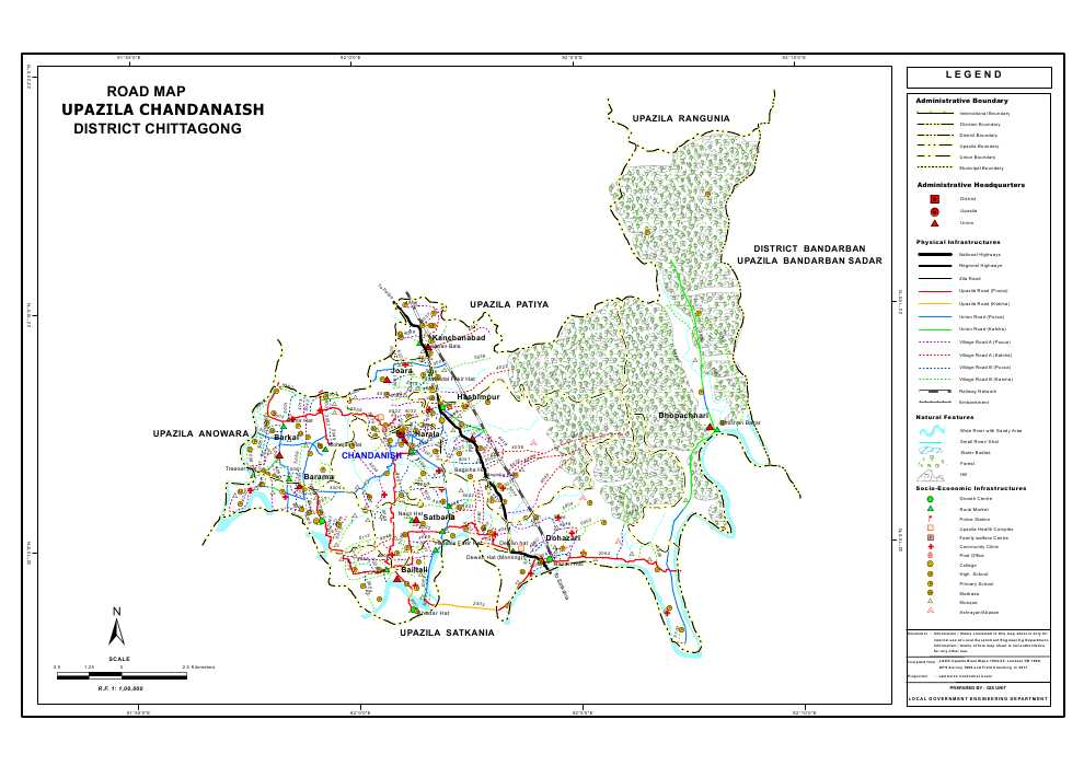 Chandanaish Upazila Road Map Chittagong District Bangladesh