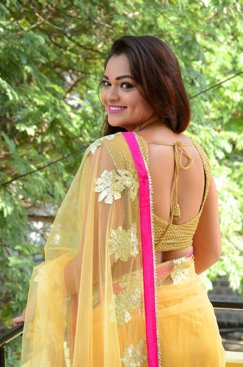 Ashwini Cleavage in Yellow Saree