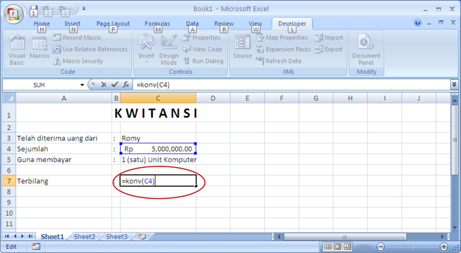 Rumus Fungsi Terbilang Excel 2010 Berkas Download Guru