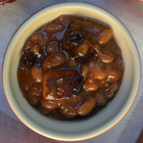 BBQ beans with homemade bacon