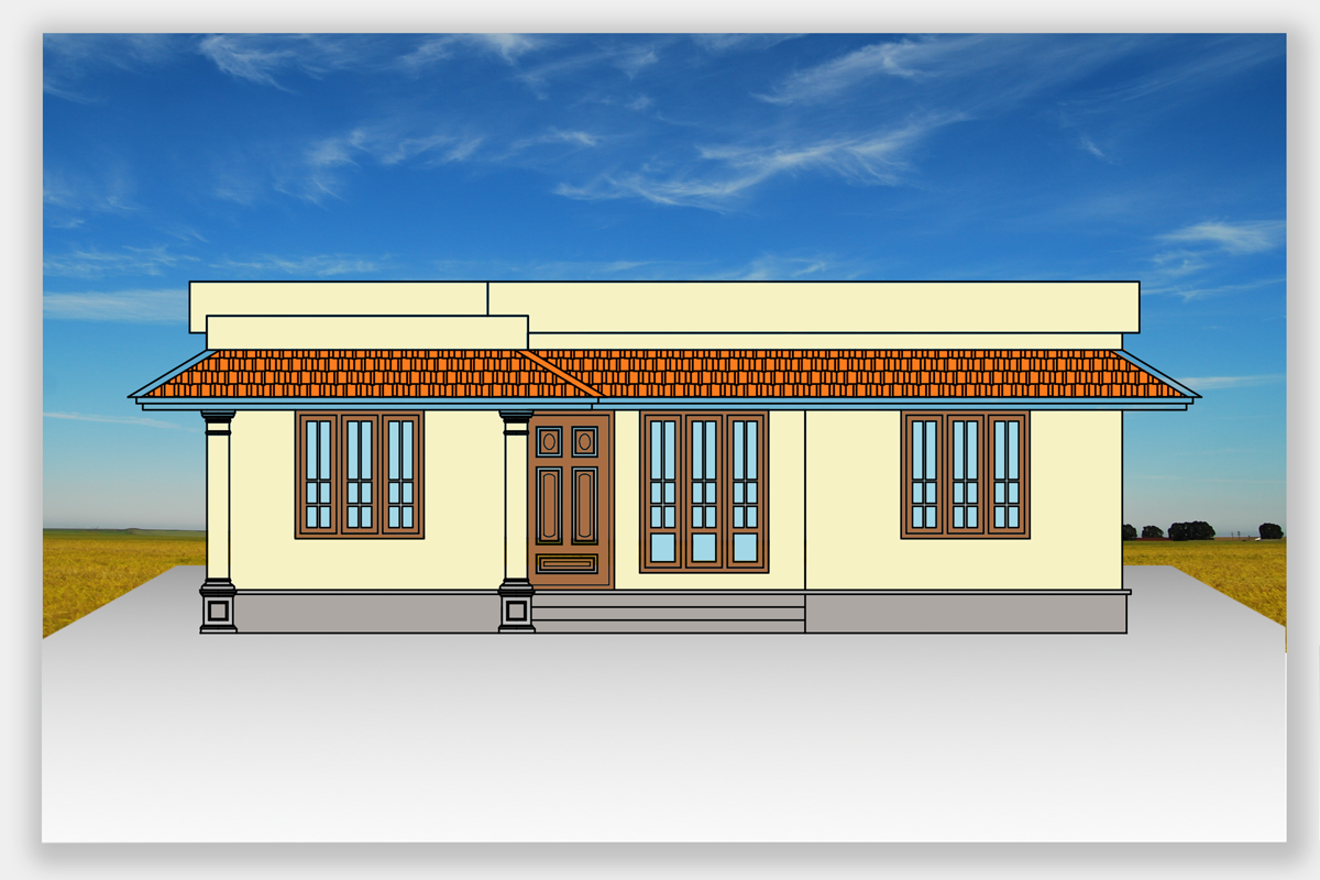 Kerala Style 1110 Sq Ft Three Bedroom House Plan And Elevation