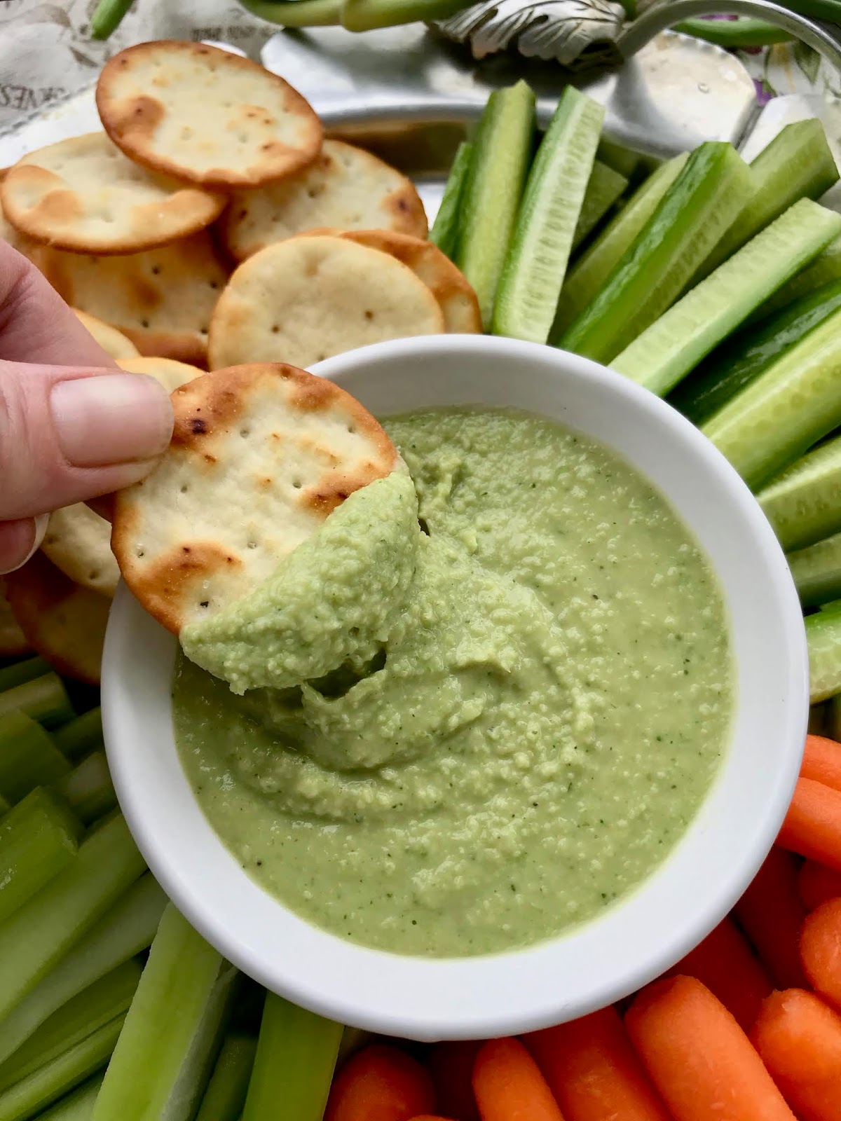Savory Moments Lemon garlic scape white bean dip