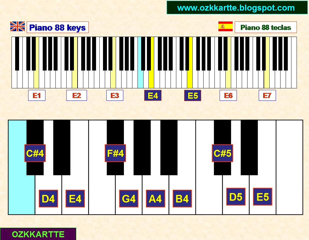 Piano 88 keys. Es very important identify clearly every musical note in your keyboard
