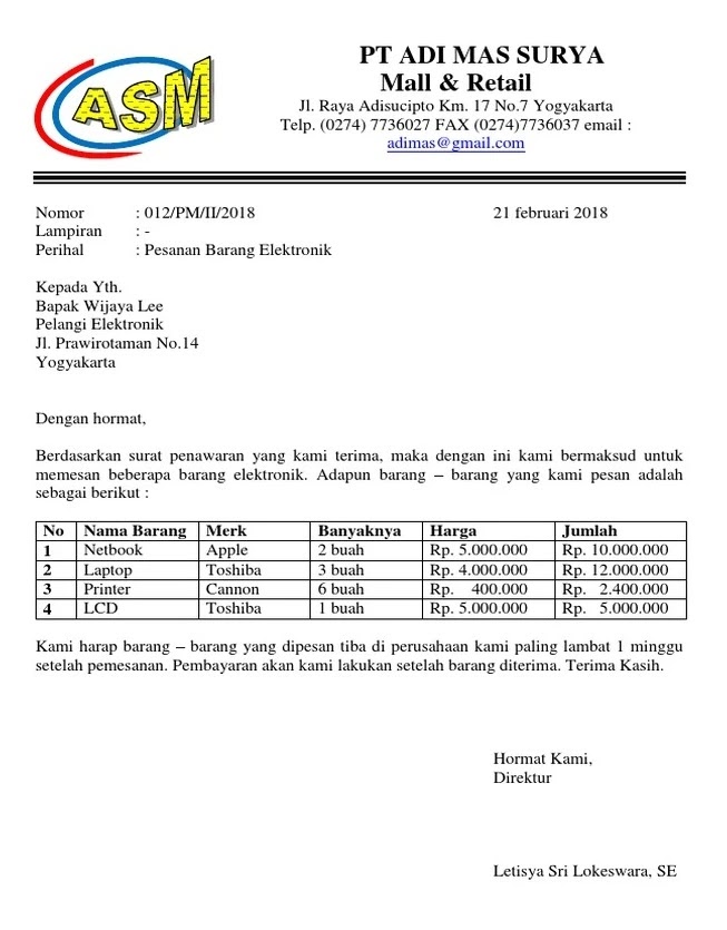 Contoh Surat Penawaran Harga Pengiriman Barang Nusagates