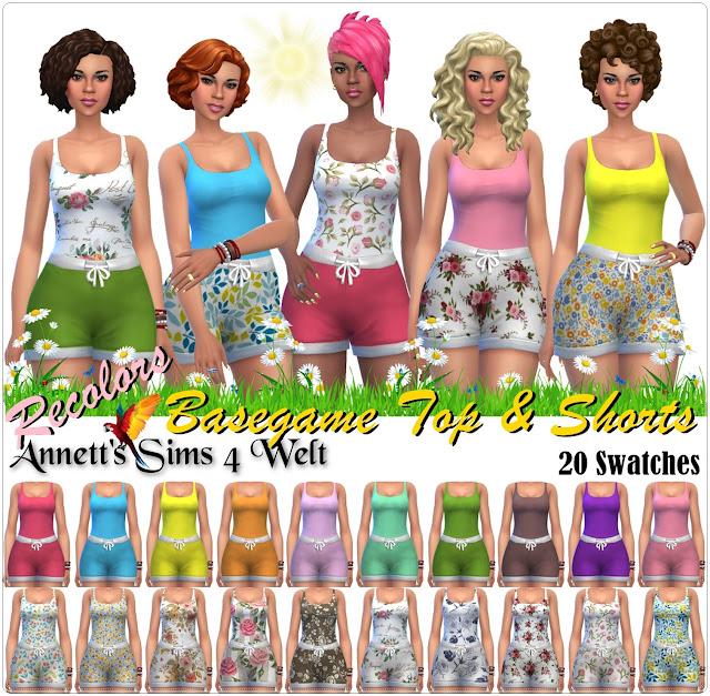 Annett's Sims 4 Welt: Basegame Tops & Shorts - Recolors