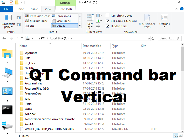 QT Barra dei comandi Modalità verticale