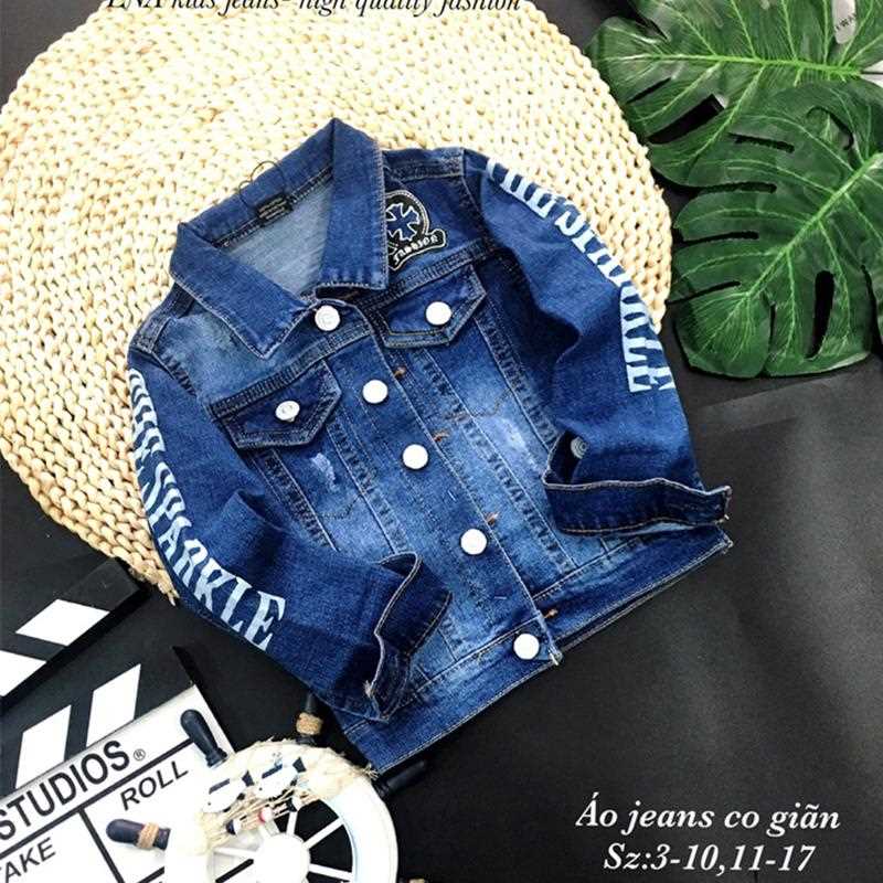 Áo Khoác Trẻ Em Denim Tay Dài In Chữ - LNA 159672 11 4 529
