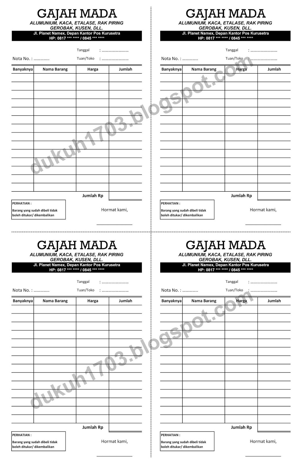 Mulih Ngarit Contoh Form Nota Sederhana Dengan Microsoft Excel