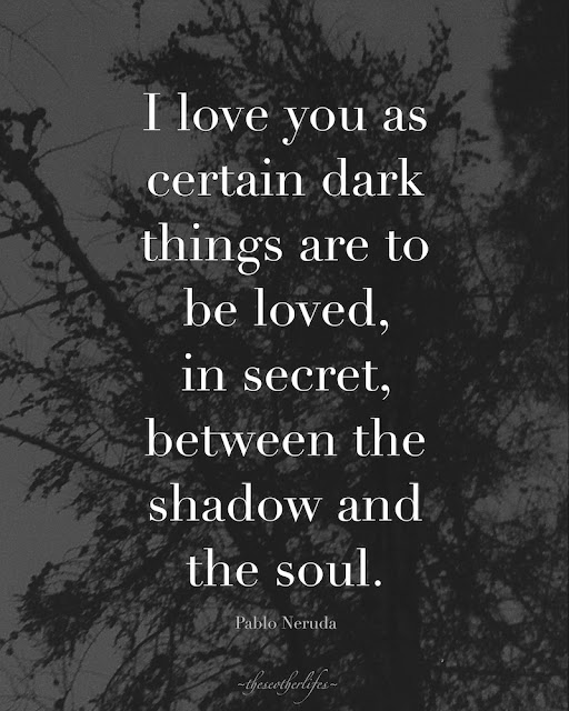 I love you as certain dark things are to be loved, in secret, between the shadow and the soul. Pablo Neruda