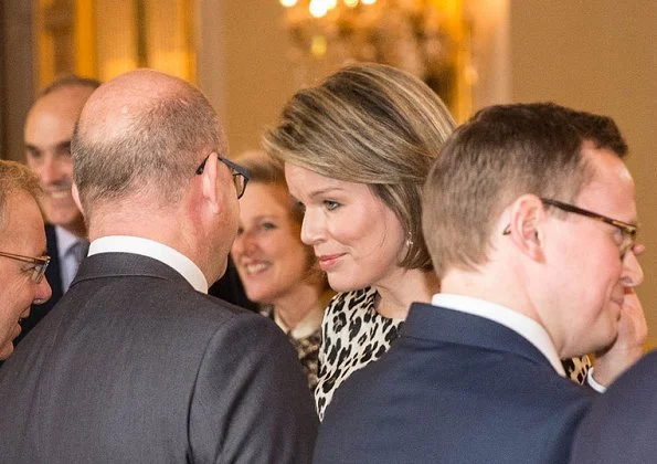 King Philippe, Queen Mathilde, Prince Lorenz and Princess Astrid attend New Year’s Reception. Queen Mathilde wore Natan leopard-print dress