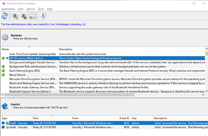 Службы Windows, остановленные процессами