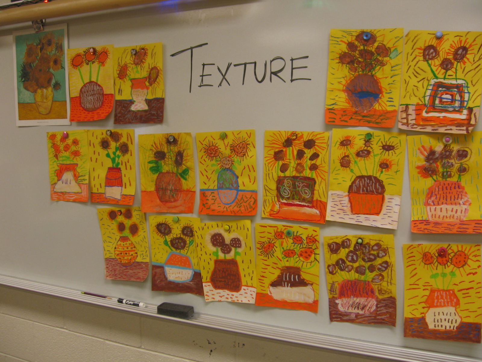 Art with Mrs. Kim Vincent van Gogh' Sunflowers by 2nd grade