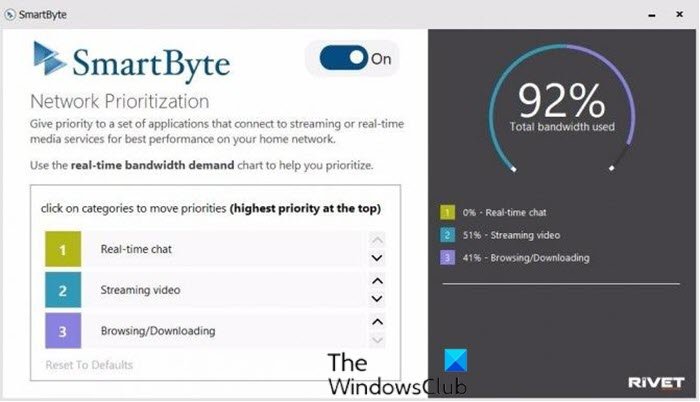 Le service réseau SmartByte ralentit la vitesse d'Internet