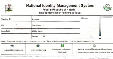 Nigeria National Id Card Back View