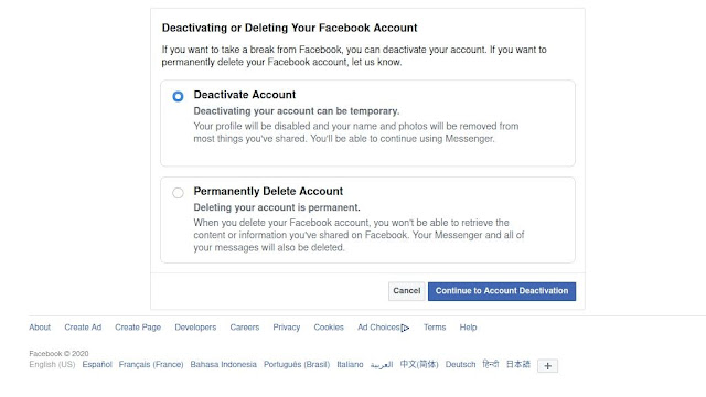 selecciona desactivar cuenta para inhabilitar tu facebook