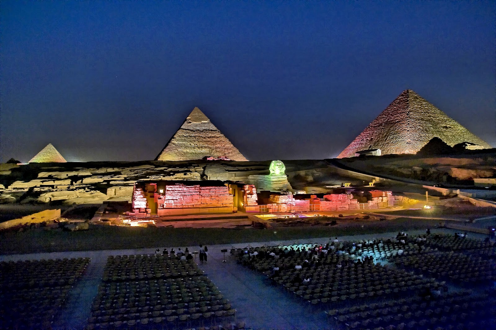 Egyptian Civilization Night The three famous pyramids at Giza