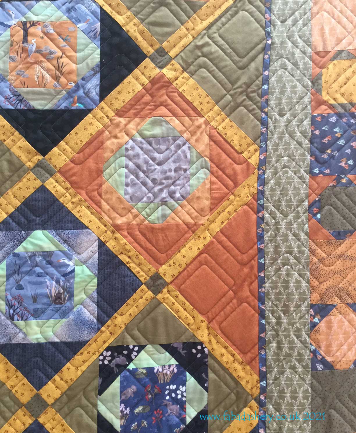 Fabadashery Longarm Quilting Jennie's On Point Orange, Green and Blue