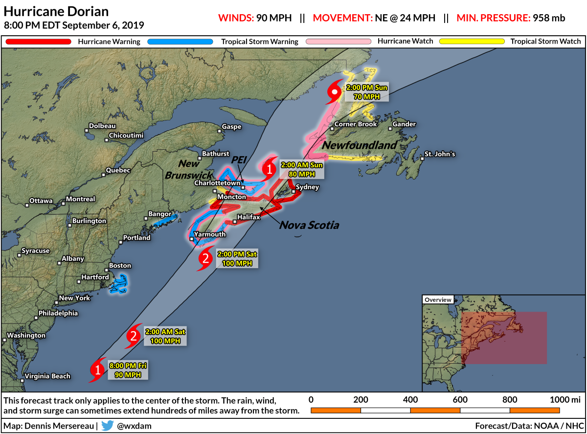 Hurricane Warnings Issued For Nova Scotia As Hurricane Dorian Races