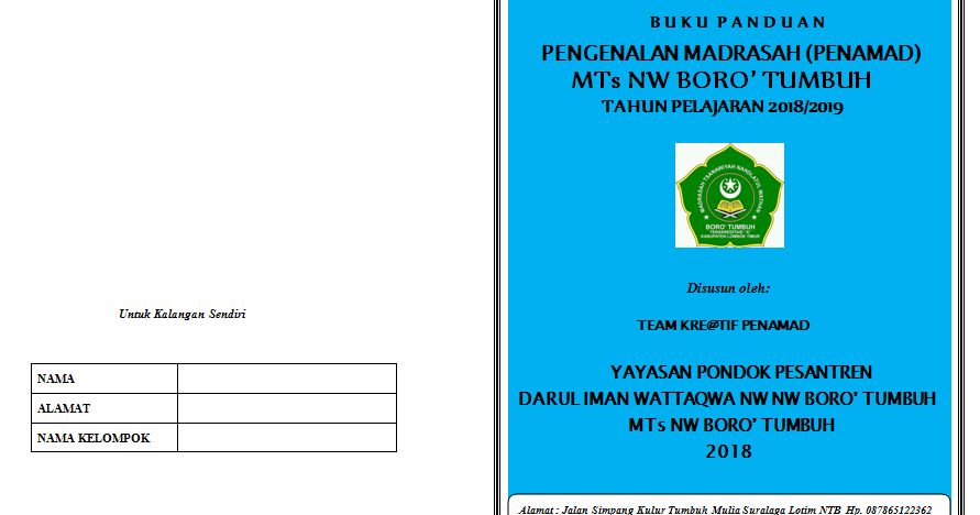 Contoh Buku Panduan PENAMAD (Pengenalan Madrasah) TP. 2019