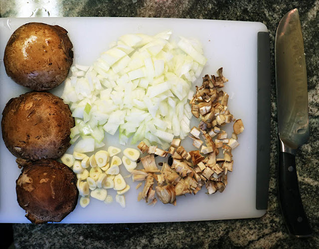 Chopped and diced mushrooms garlic and onions