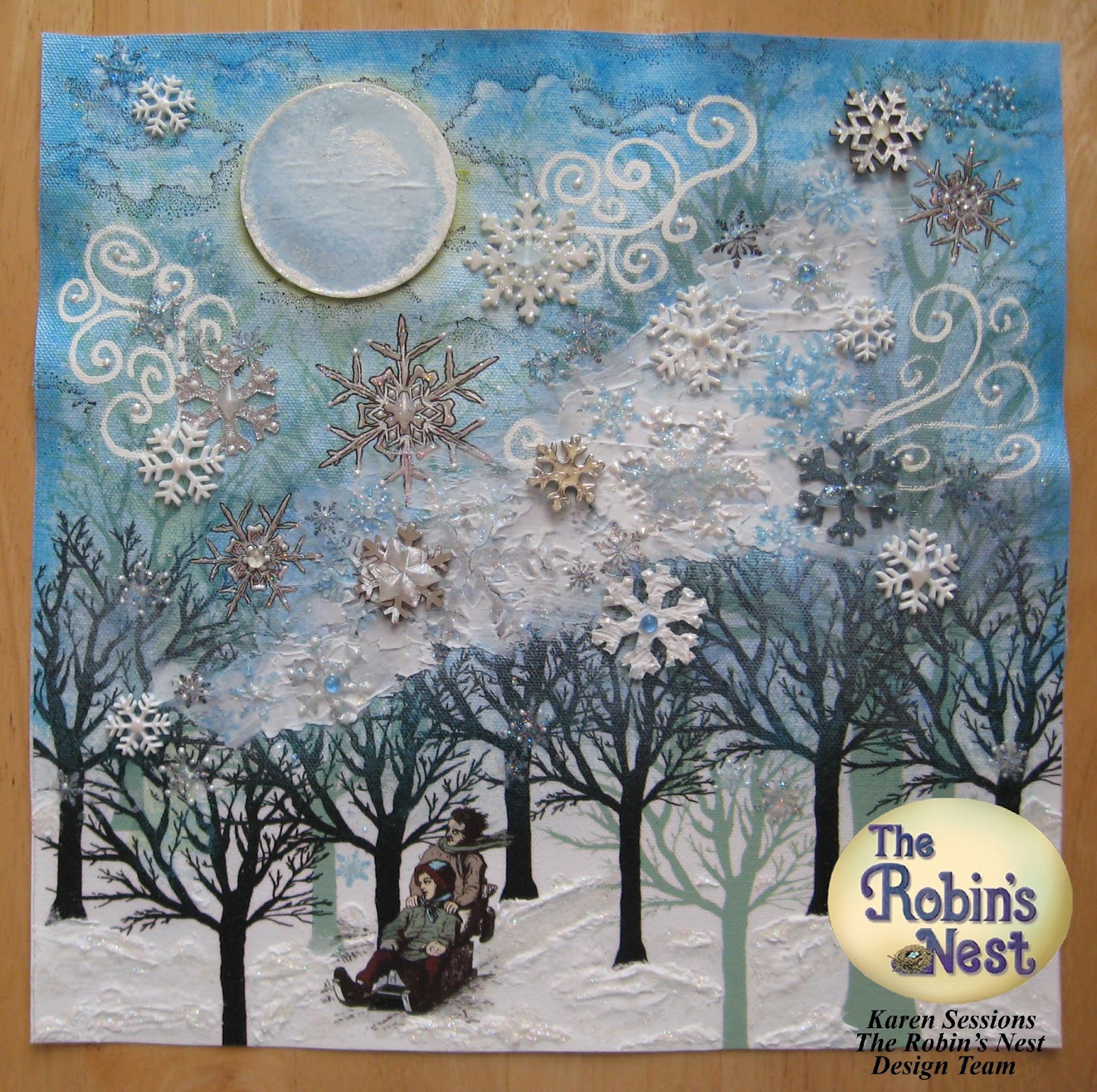 Chattering Robins Mixed Media Winter Wonderland