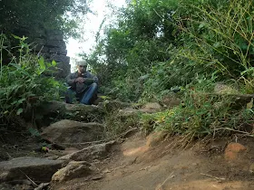 The initial path of the trek which is mostly flat land with some steps