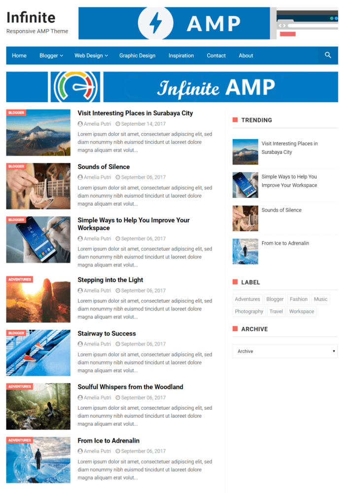 Infinity Best Free AMP Blogger Templates