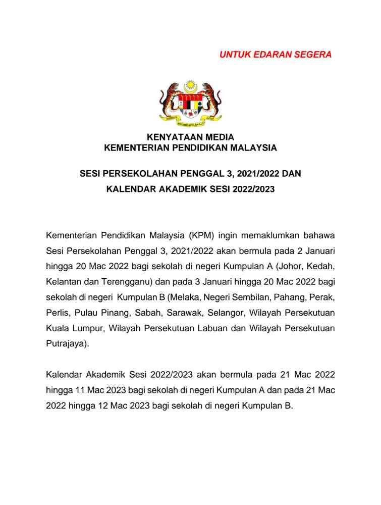 Cuti sekolah 2021 selangor