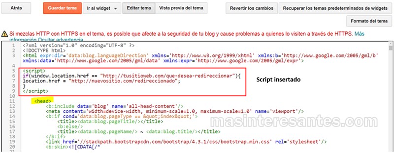 codigo script para redireccionar sitio web a otro.