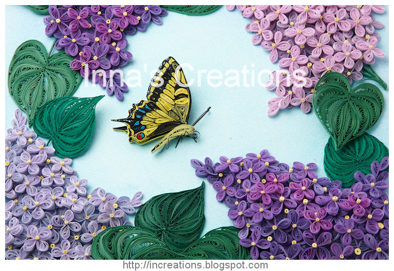 Inna's Creations Lilac flowers and butterfly, framed paper quilling