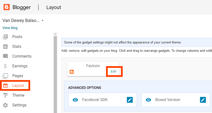 Blogger Legacy Layout: Edit Favicon