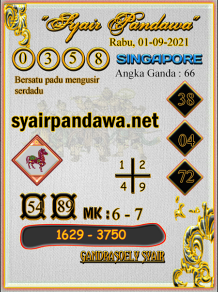 Syair Pandawa SGP Rabu 01-Sep-2021