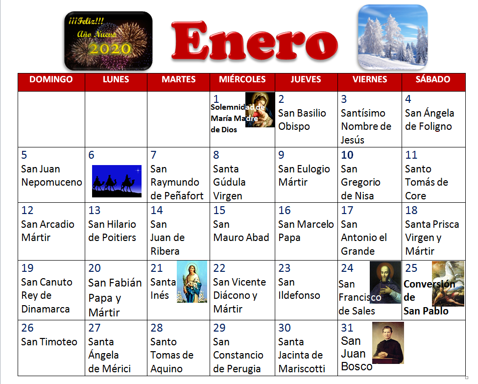 "MI PARROQUIA DE LOS DOCE APÓSTOLES" SANTORAL DE ENERO