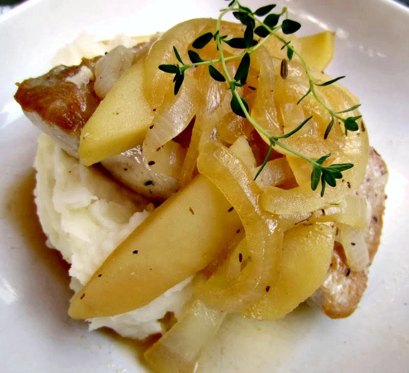 Pork Chops with Brandied Apples and Onions | Renee's Kitchen Adventures - Healthy recipe for a quick pork dinner!